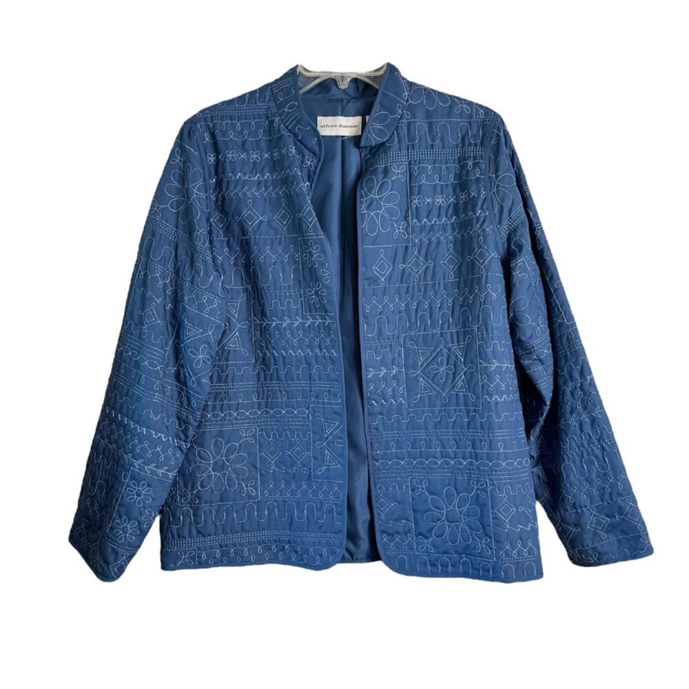 Alfred Dunner Navy Quilted Embroidered Jacket